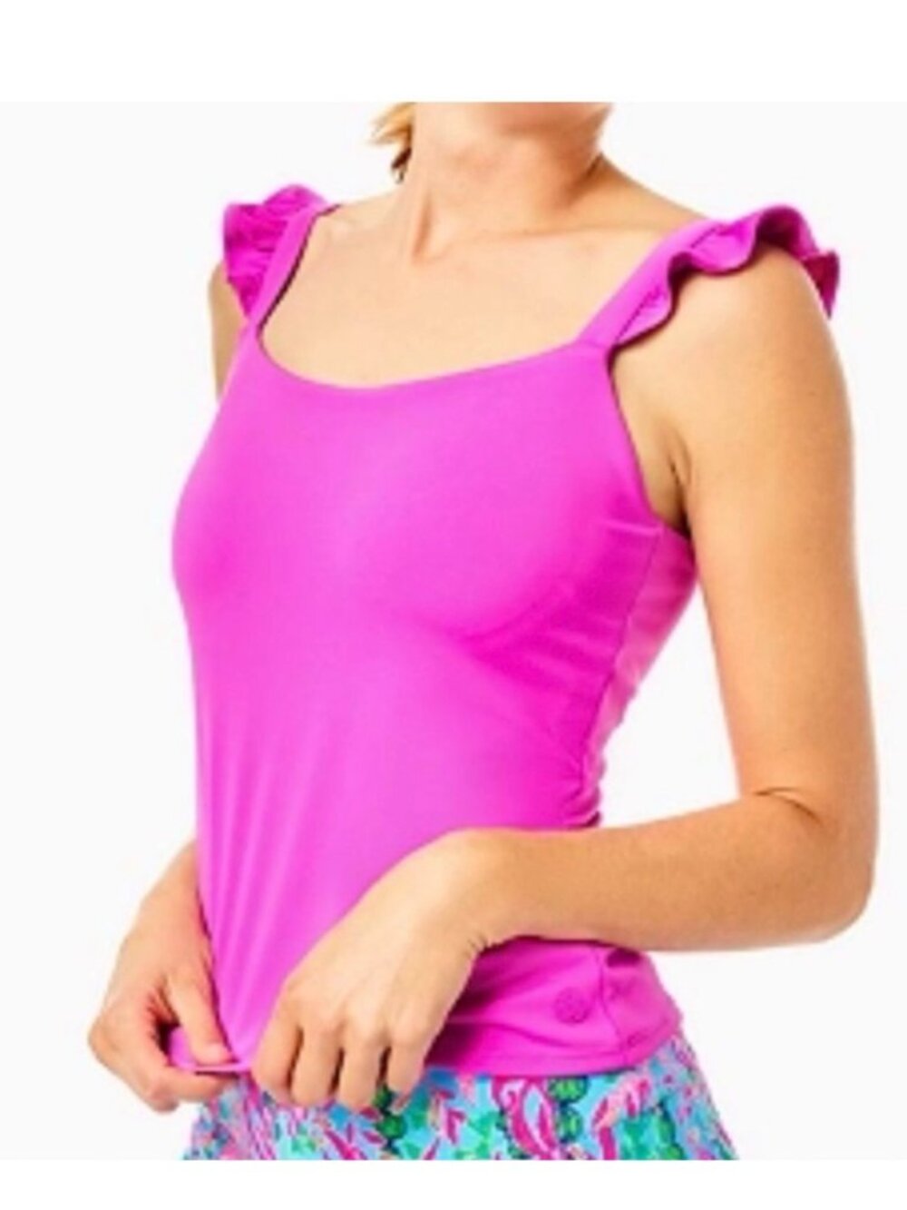 Lilly Pulitzer Luxletic Bra Tank Top Maribo Ruffle Strap Wild Fuchsia Medium
